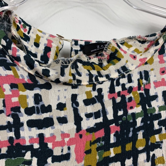 Zara Multicolored Pattern Frill Mock Neck Dress - Picture 4 of 8